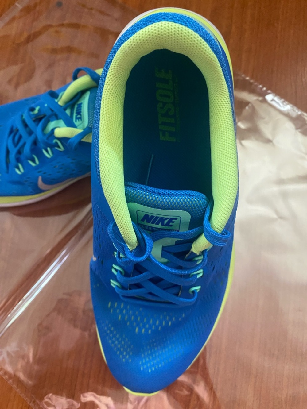Nike Blue and Neon Yellow Lace-Up Running Sneakers